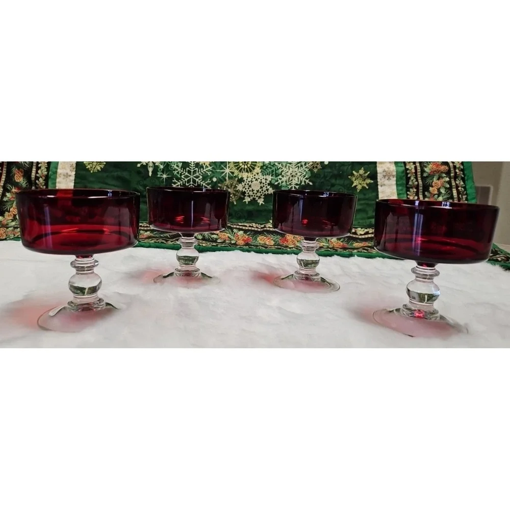 Vintage‎ Red Ruby Champagne Clear Ball Stem Glass Pair 